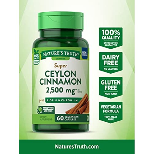 Natures Truth Cinnamon with Biotin and Chromium Capsules, 60 Count