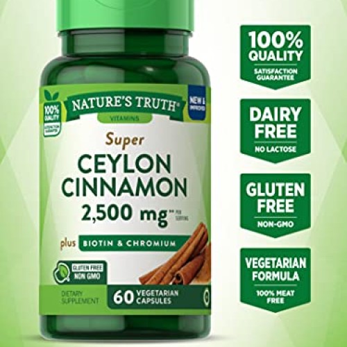Natures Truth Cinnamon with Biotin and Chromium Capsules, 60 Count