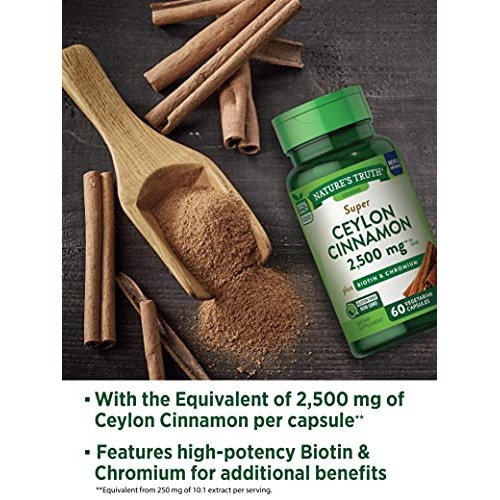 Natures Truth Cinnamon with Biotin and Chromium Capsules, 60 Count