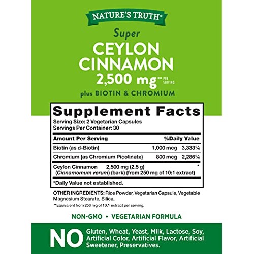 Natures Truth Cinnamon with Biotin and Chromium Capsules, 60 Count