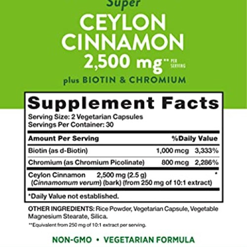 Natures Truth Cinnamon with Biotin and Chromium Capsules, 60 Count