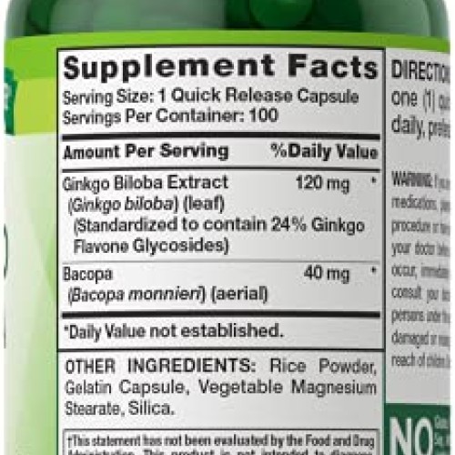 Natures Truth Ginkgo Biloba 120 mg Standardized Plus Bacopa Extr...