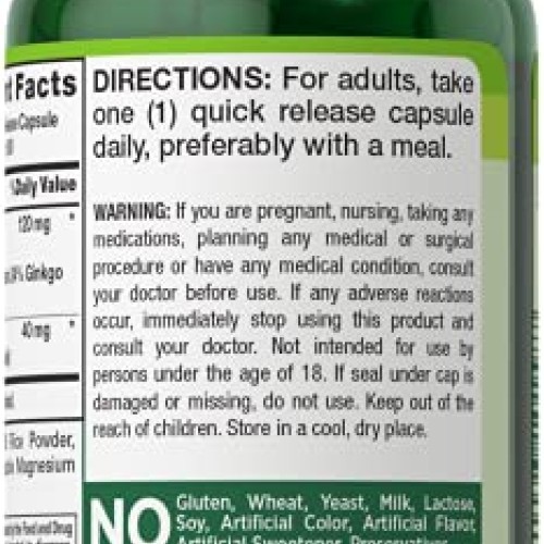 Natures Truth Ginkgo Biloba 120 mg Standardized Plus Bacopa Extr...