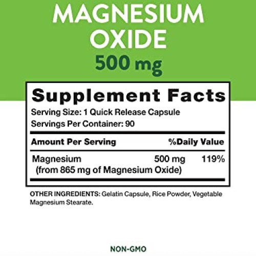 Natures Truth Magnesium Oxide 500 Mg Capsules, 90 Count, Unflavored