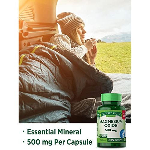Natures Truth Magnesium Oxide 500 Mg Capsules, 90 Count, Unflavored