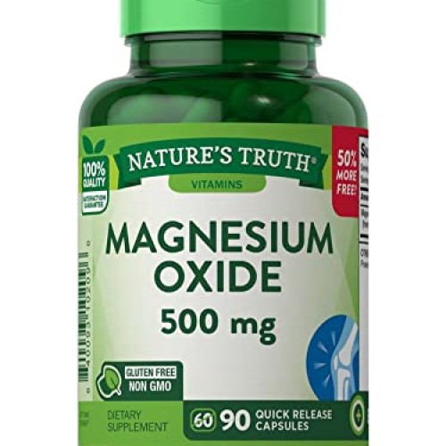 Natures Truth Magnesium Oxide 500 Mg Capsules, 90 Count, Unflavored