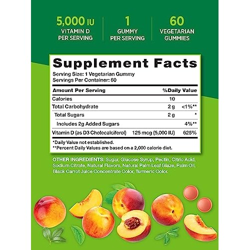 Natures Truth Vitamin D3 Gummies | 5000 IU | 60 Count | Peach Fl...