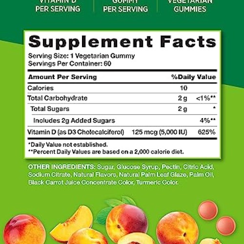 Natures Truth Vitamin D3 Gummies | 5000 IU | 60 Count | Peach Fl...