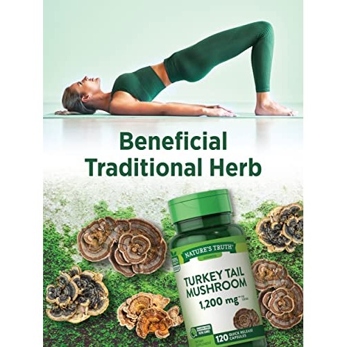 Turkey Tail Mushroom Capsules| 1200mg | 120 Count | Non-GMO & Glu...