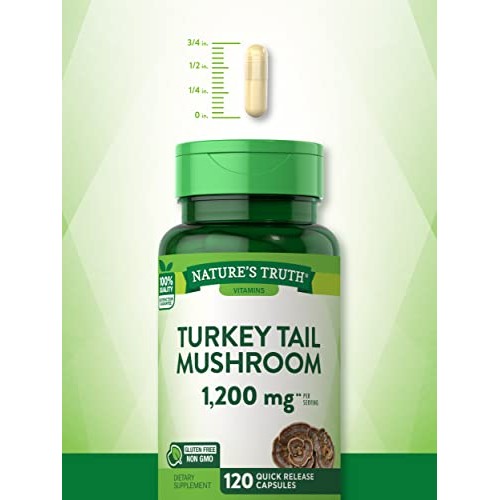 Turkey Tail Mushroom Capsules| 1200mg | 120 Count | Non-GMO & Glu...