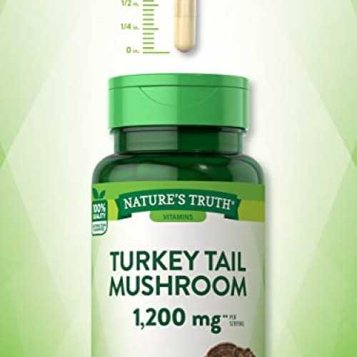 Turkey Tail Mushroom Capsules| 1200mg | 120 Count | Non-GMO & Glu...
