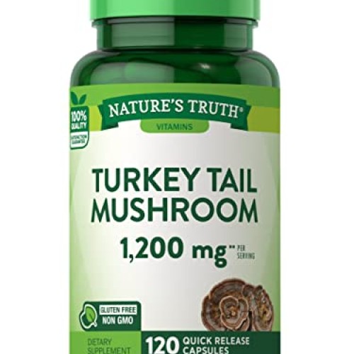 Turkey Tail Mushroom Capsules| 1200mg | 120 Count | Non-GMO & Glu...