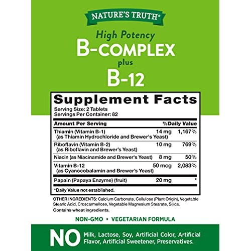 Vitamin B Complex | Plus B12 | 165 Tablets | Vegetarian, Non-GMO ...