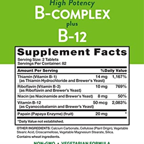 Vitamin B Complex | Plus B12 | 165 Tablets | Vegetarian, Non-GMO ...