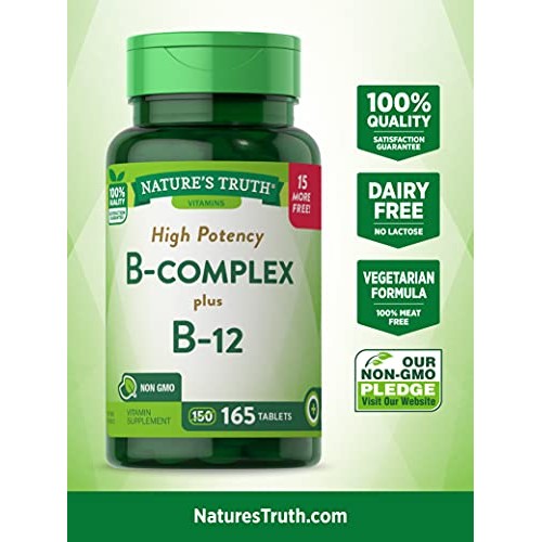 Vitamin B Complex | Plus B12 | 165 Tablets | Vegetarian, Non-GMO ...