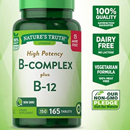Vitamin B Complex | Plus B12 | 165 Tablets | Vegetarian, Non-GMO ...