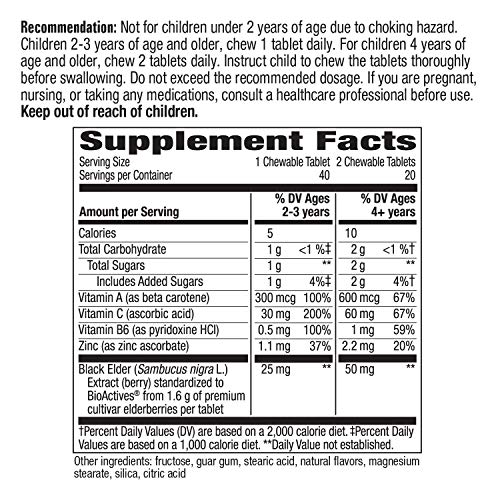 Nature’s Way Sambucus Elderberry Kids Chewable with Vitamin A, Vi...