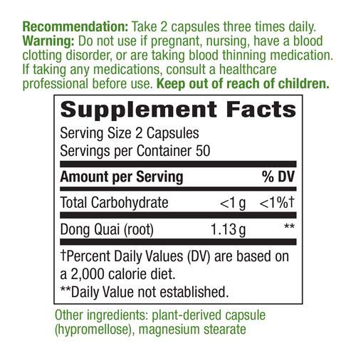 Natures Way Dong Quai 1130 mg per Serving, 100 Capsules Pack of 2