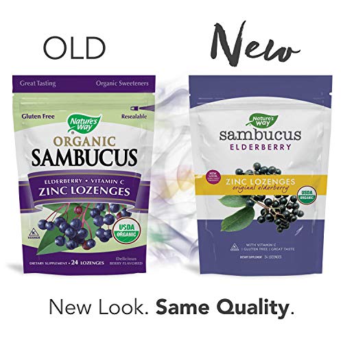 Natures Way Organic Sambucus Lozenge, Elderberry and Zinc, 24 co...