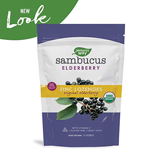 Natures Way Organic Sambucus Lozenge, Elderberry and Zinc, 24 co...