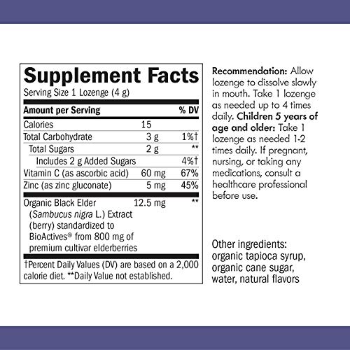 Natures Way Organic Sambucus Lozenge, Elderberry and Zinc, 24 co...