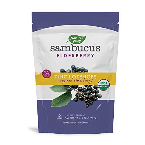 Natures Way Organic Sambucus Lozenge, Elderberry and Zinc, 24 co...