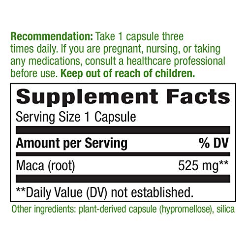 Natures Way Premium Herbal Maca Root 525 mg, 100 Capsules