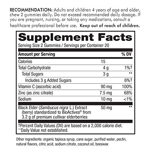 Natures Way Sambucus Elderberry Gummies with Vitamin C and Zinc,...