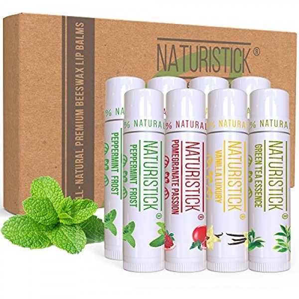 8-Pack Lip Balm Gift Set by Naturistick. Assorted Flavors. 100% N...