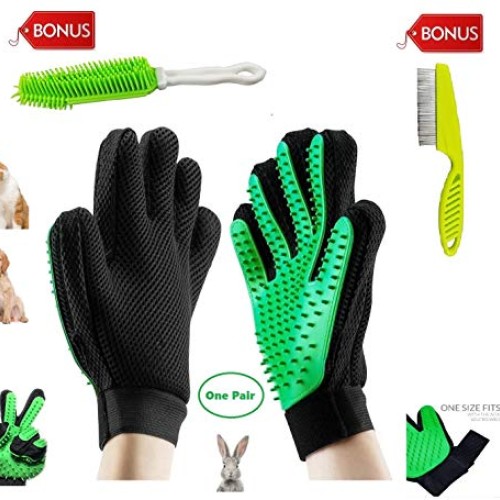 Pet Grooming Glove Kit, Gentle Deshedding Brush Gloves for Dogs &...