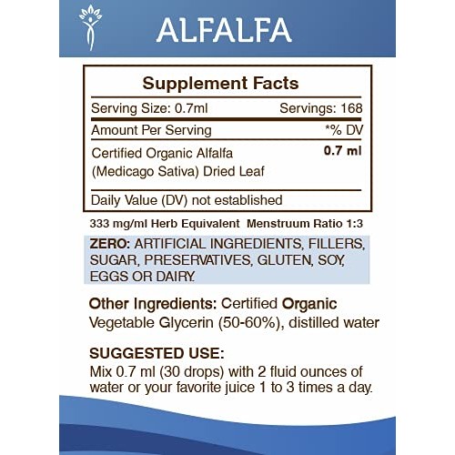 Alfalfa Tincture Alcohol-Free Liquid Extract, Organic Alfalfa Me...
