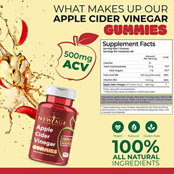 Apple Cider Vinegar Gummies by New Age - 2-Pack - 120 Count - Imm...
