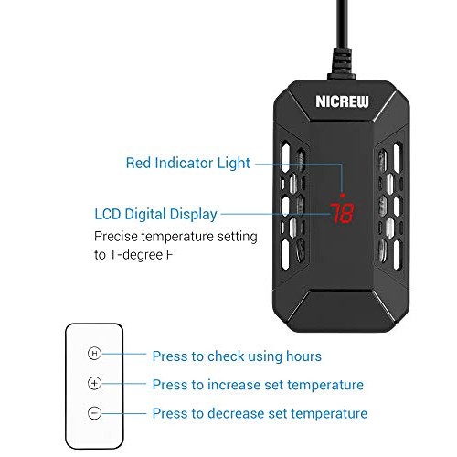 NICREW Mini Submersible Aquarium Heater, Digital Temperature Disp...
