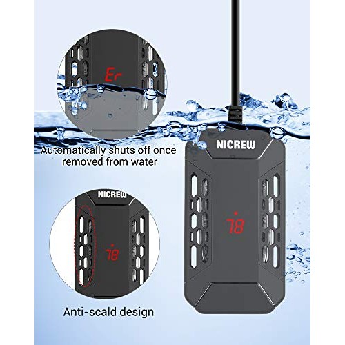 NICREW Mini Submersible Aquarium Heater, Digital Temperature Disp...