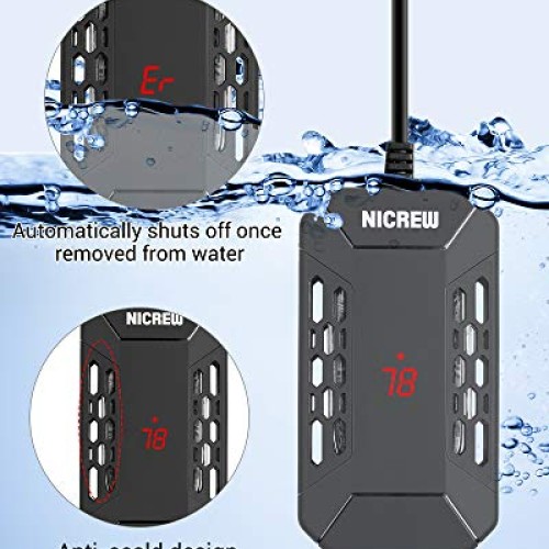 NICREW Mini Submersible Aquarium Heater, Digital Temperature Disp...