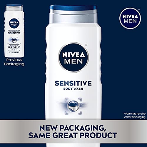 Nivea Men Sensitive 3-in-1 Body Wash, 16.9 Fl Oz Pack of 3