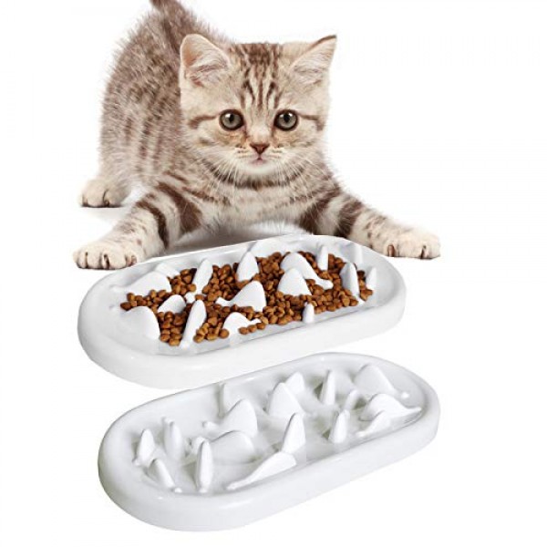 2 Pack Cat Slow Feeder Bowls Plate,HICOMIE Pet Fun Interactive Sl...