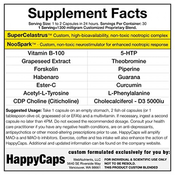 30 HappyCaps - Mood-Enhancing, Brain Boosting Nutrition - for Bet...