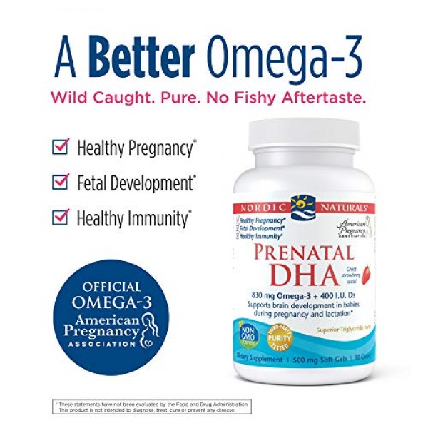 Nordic Naturals Prenatal DHA, Strawberry - 830 mg Omega-3 + 400 I...