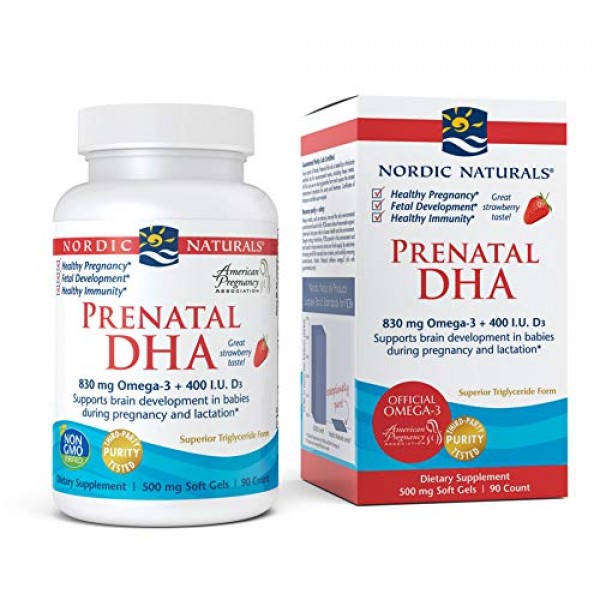Nordic Naturals Prenatal DHA, Strawberry - 830 mg Omega-3 + 400 I...