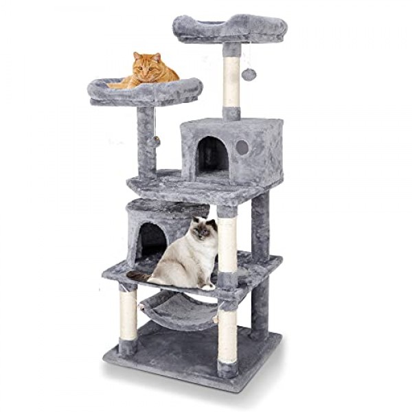 57.1 Inches Multi-Level Cat Tree Tower with Scratching Posts Perc...