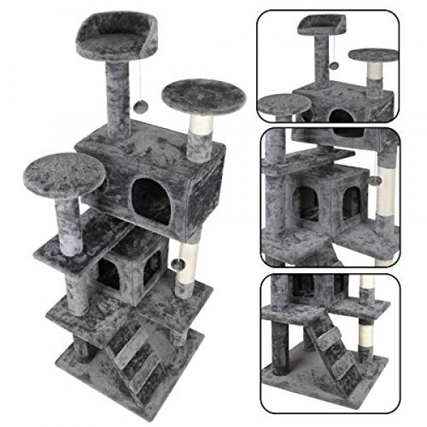 53 Inches Multi-Level Cat Tree Stand House Furniture Kittens Acti...