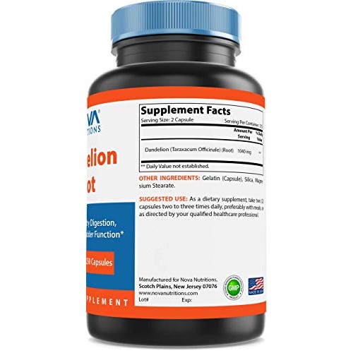 Nova Nutritions Dandelion Root Capsules 520mg, Supports Healthy D...