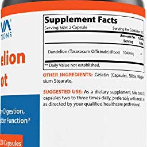 Nova Nutritions Dandelion Root Capsules 520mg, Supports Healthy D...