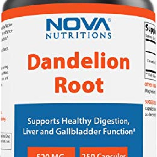 Nova Nutritions Dandelion Root Capsules 520mg, Supports Healthy D...