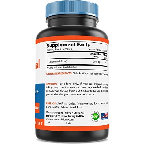 Nova Nutritions Goldenseal Root 570mg Non-GMO Capsules, Promote...