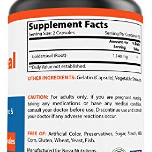 Nova Nutritions Goldenseal Root 570mg Non-GMO Capsules, Promote...