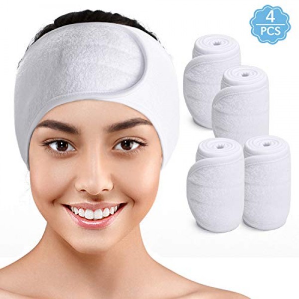 Noverlife 4 Pack White Spa Headband, Facial Skincare Makeup Bath ...