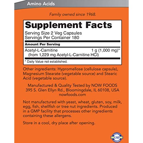 Now Acetyl-L-Carnitine 500 mg, 360 Veg Capsules