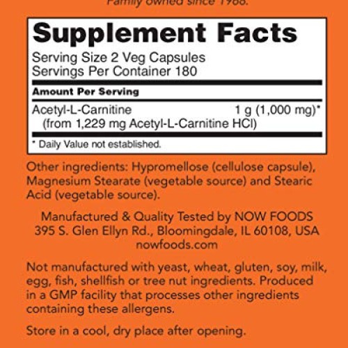 Now Acetyl-L-Carnitine 500 mg, 360 Veg Capsules